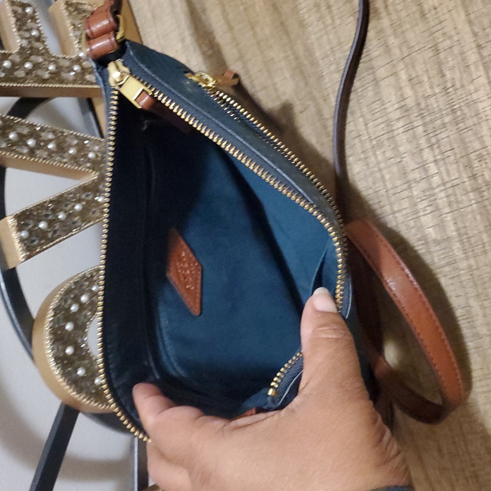 Fossil Fiona Teal Turquoise Woven Canvas Crossbody Purse Bag - Picture 7 of 14